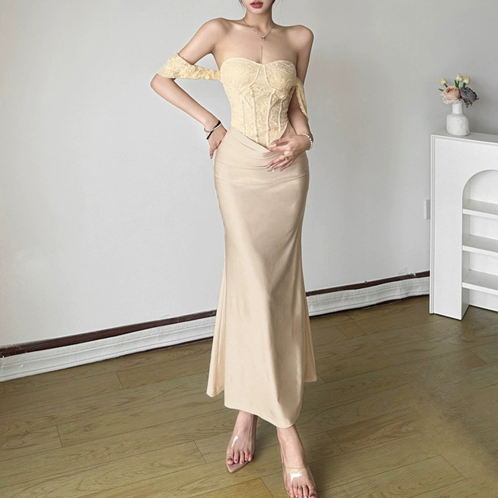 Zara Fall Evening Dress Delicate Lace Shoulder and Waist Slim Fit